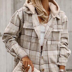 Orange Plaid Color Block Patchwork Pocket Shacket – Size X-Large